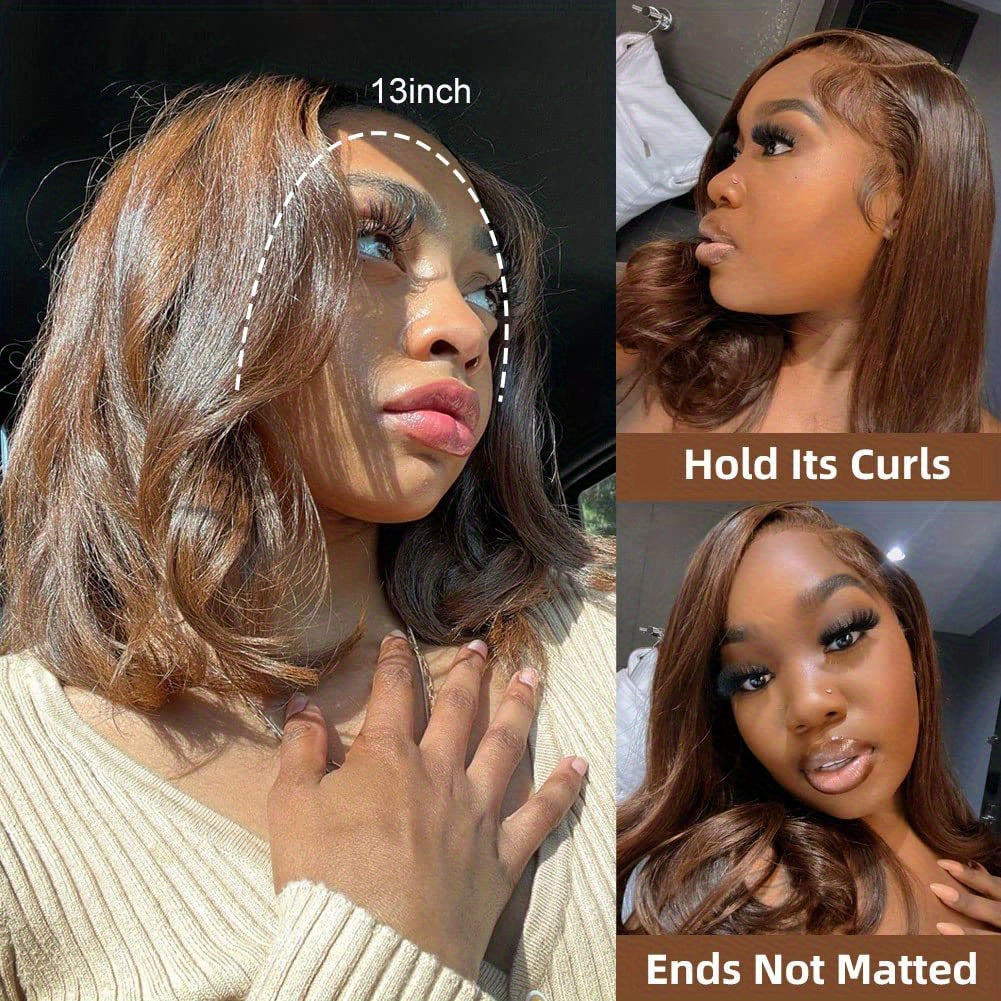High Density Brown Short Straight Bob Cut Lace Front Human Hair Wig