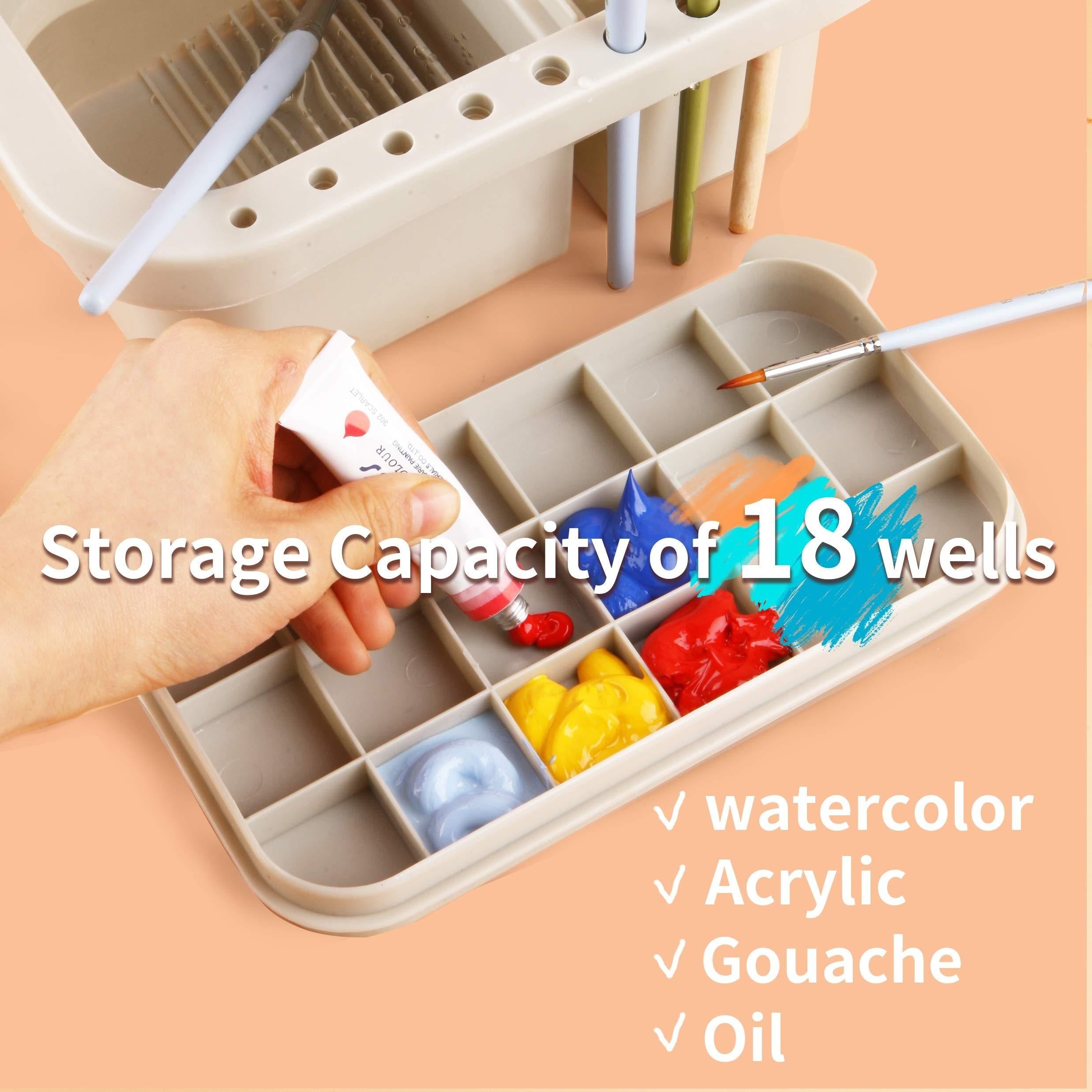 Rectangular Brush Tub with Integrated Palette in Lid 16 Hole Function