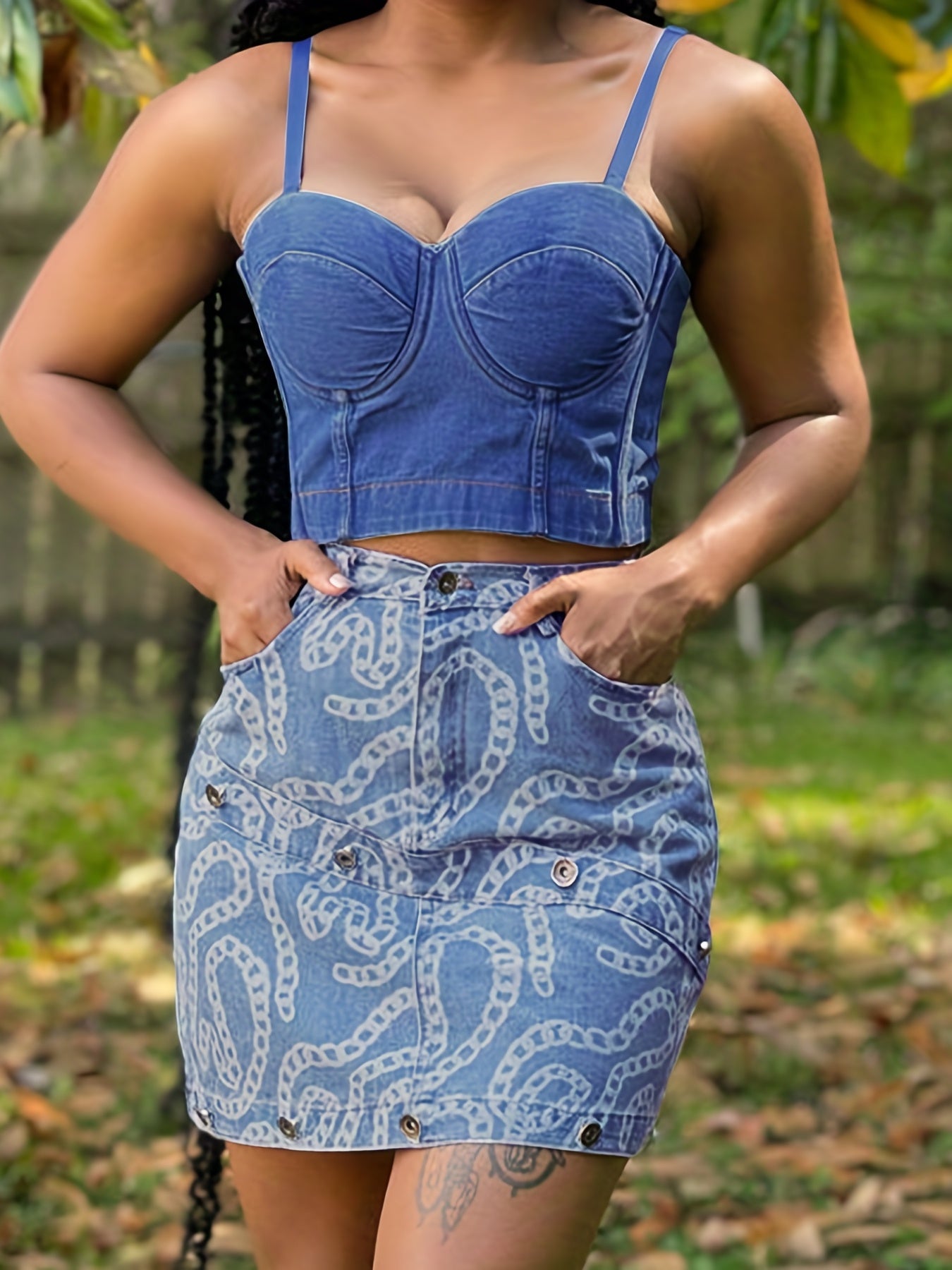 Denim Spaghetti Straps V Neck Crop Top Sleeveless Slim Fit
