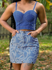 Denim Spaghetti Straps V Neck Crop Top Sleeveless Slim Fit
