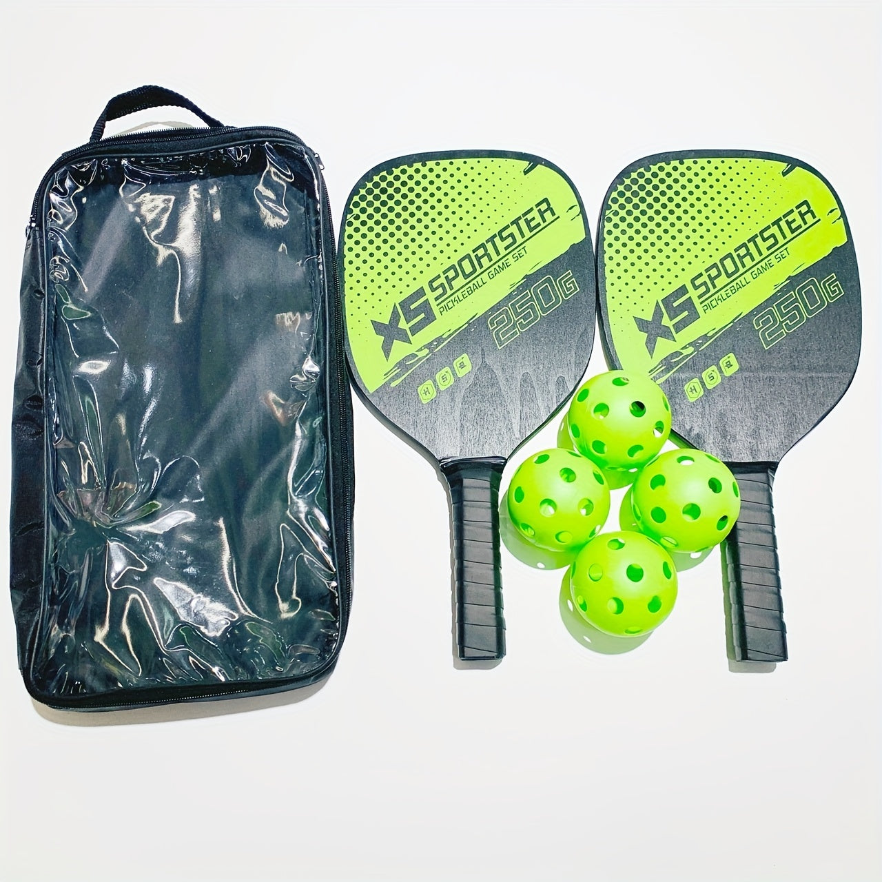 Wooden Pickleball Paddle Set 2 Rackets 4 Balls 1 Carrying Bag