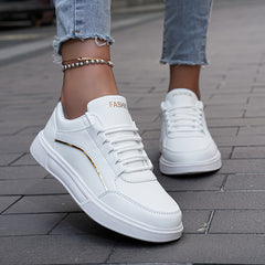 Women's Faux Leather Flat Heighten Skate Shoes Lace Up Sneakers