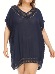 Solid Hollow Out Cover Ups Women's Plus Sexy Round Neck