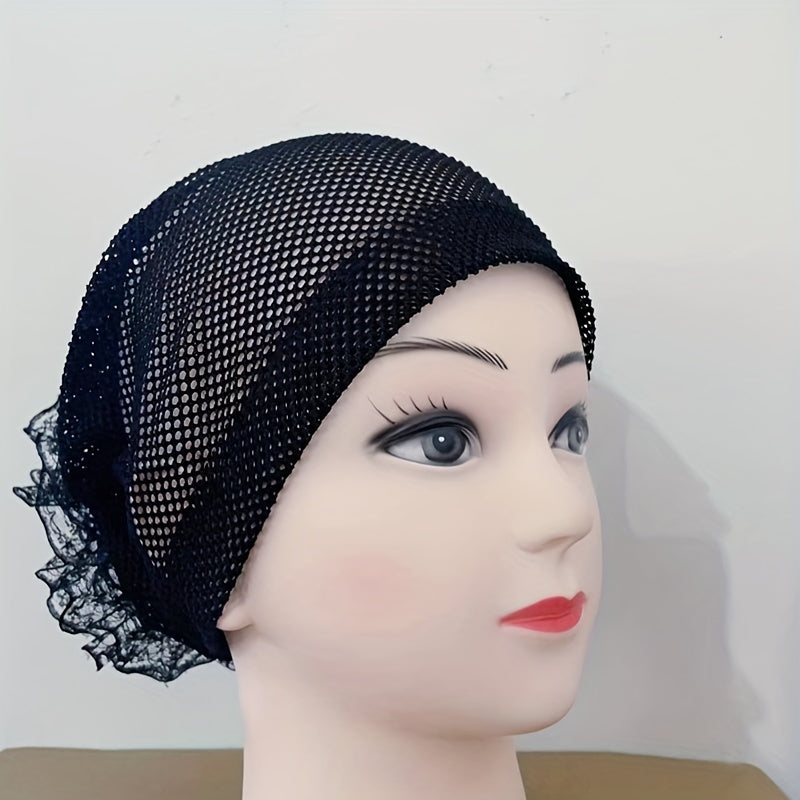 Solid Mesh Turban Cap Soft Beanie Elastic Underscarf Hat Women Chemo Hats