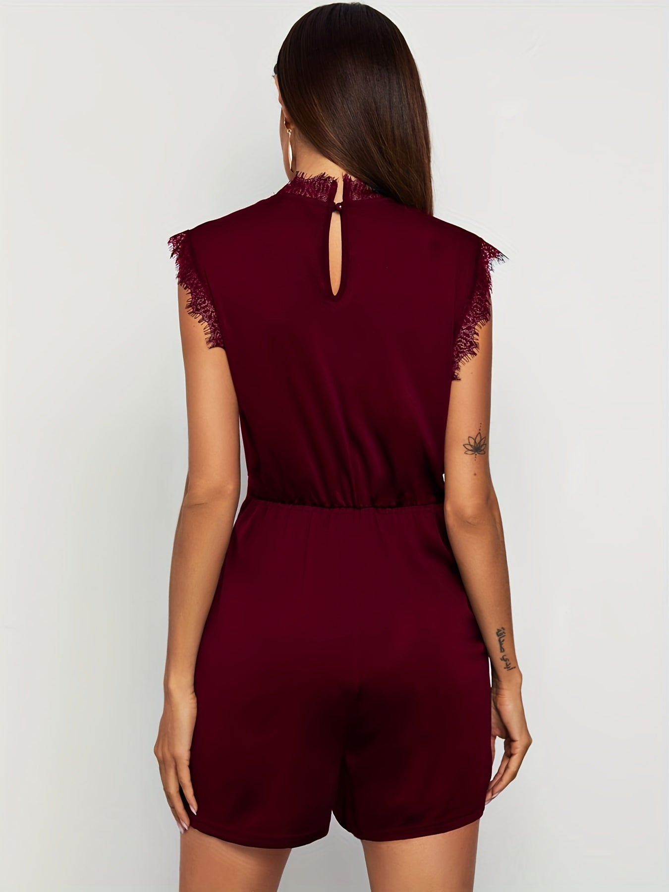Lace Trim V neck Romper Jumpsuit Sleeveless Sexy Women's Clothing