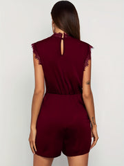 Lace Trim V neck Romper Jumpsuit Sleeveless Sexy Women's Clothing