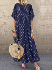 Polka Dot Dress Crew Neck Short Sleeve Casual Dress