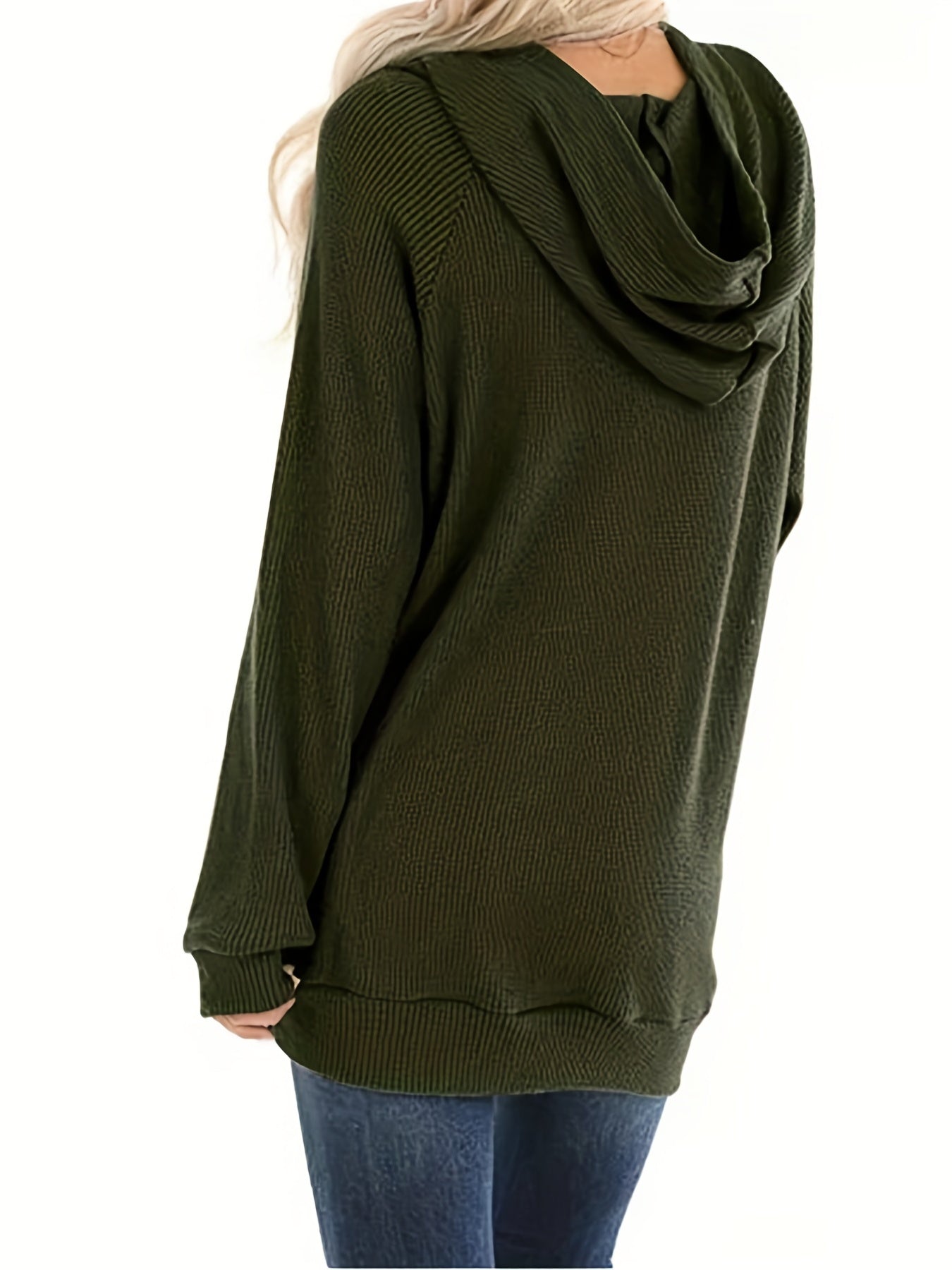 Solid Kangaroo Pocket Hoodies Casual Waffle Long Sleeve Sweatshirt