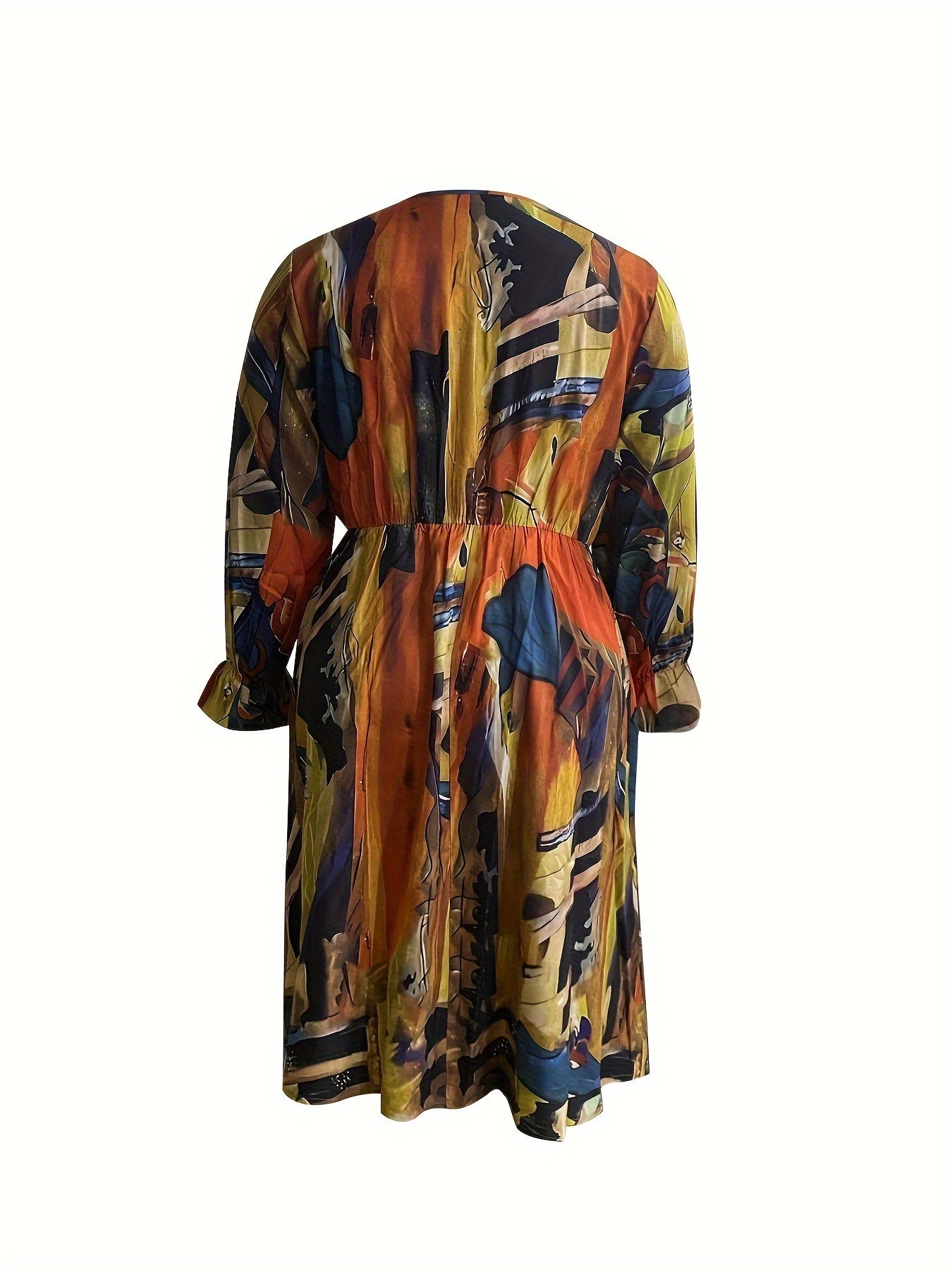 Allover Print Flounce Sleeve V Neck Dress