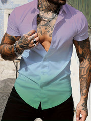 Summer Gradient Men's Casual Lapel Shirt