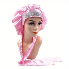 Rhinestone Decor Satin Bonnet Soft Satin Shower Cap