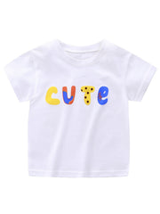 Boys Art Letter Print Tees Kids Short Sleeve T-shirt for Summer