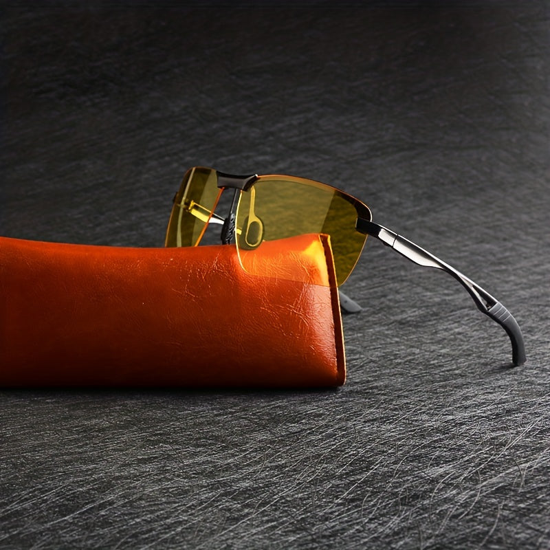 Night Driving Glasses For Men Anti Glare Polarized Metal Frame Sunglasses