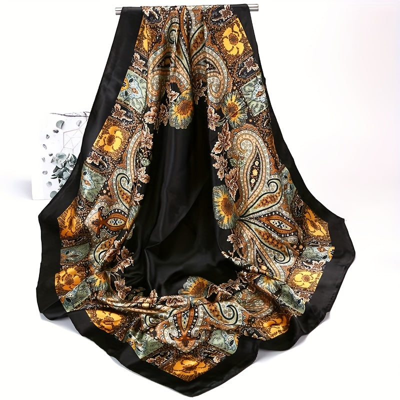 Fashionable Cashew Print Satin Square Scarf Large Shawl for Men