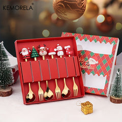6PCS Christmas Fork And Spoon Set Stainless Steel Tableware Gift Set