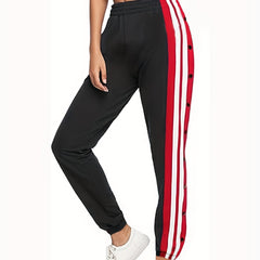 Colorblock Stripe Print Button Elastic Pants