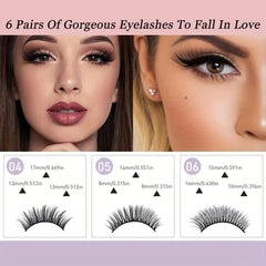 6 Pairs Eyelashes & Eyeliner Kit 3D Natural Look Lashes Easy Wear Waterproof