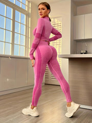 2Pcs Slimming Yoga Set Half Zipper Long Sleeves Top & Running Pant