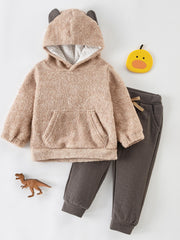 2pc Toddler Boy Bear Hooded Sweater & Pants Set