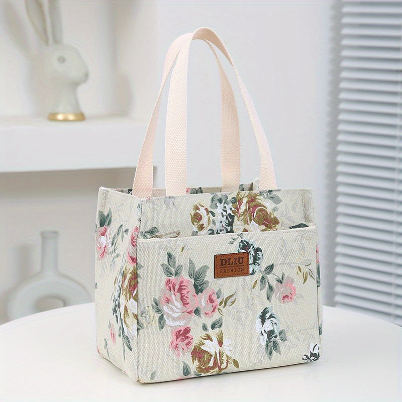 Floral Print Lunch Bag Insulated Large Capacity Bento Bag Thermal Cooler Handbag