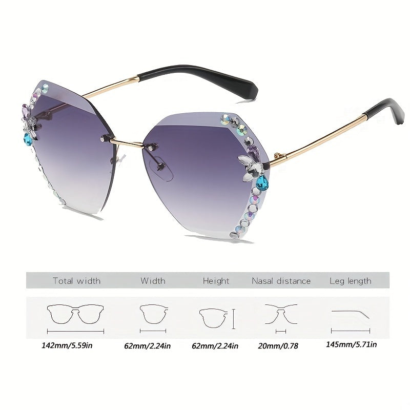 Polygon Gradient UV400 Sunglasses Rhinestone Rimless