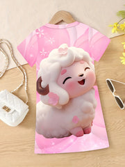 Cute 3D Sheep Graphic Dress for Girls