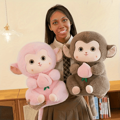 Soft Plush Toy Doll Peach Monkey with Pink Roses 9.84in Mixed Colors