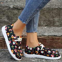 Women's Christmas Printed Canvas Shoes Low Top Slip on Outdoor Flats