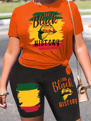 Juneteenth Graphic Print Tee & Shorts Set Plus Size