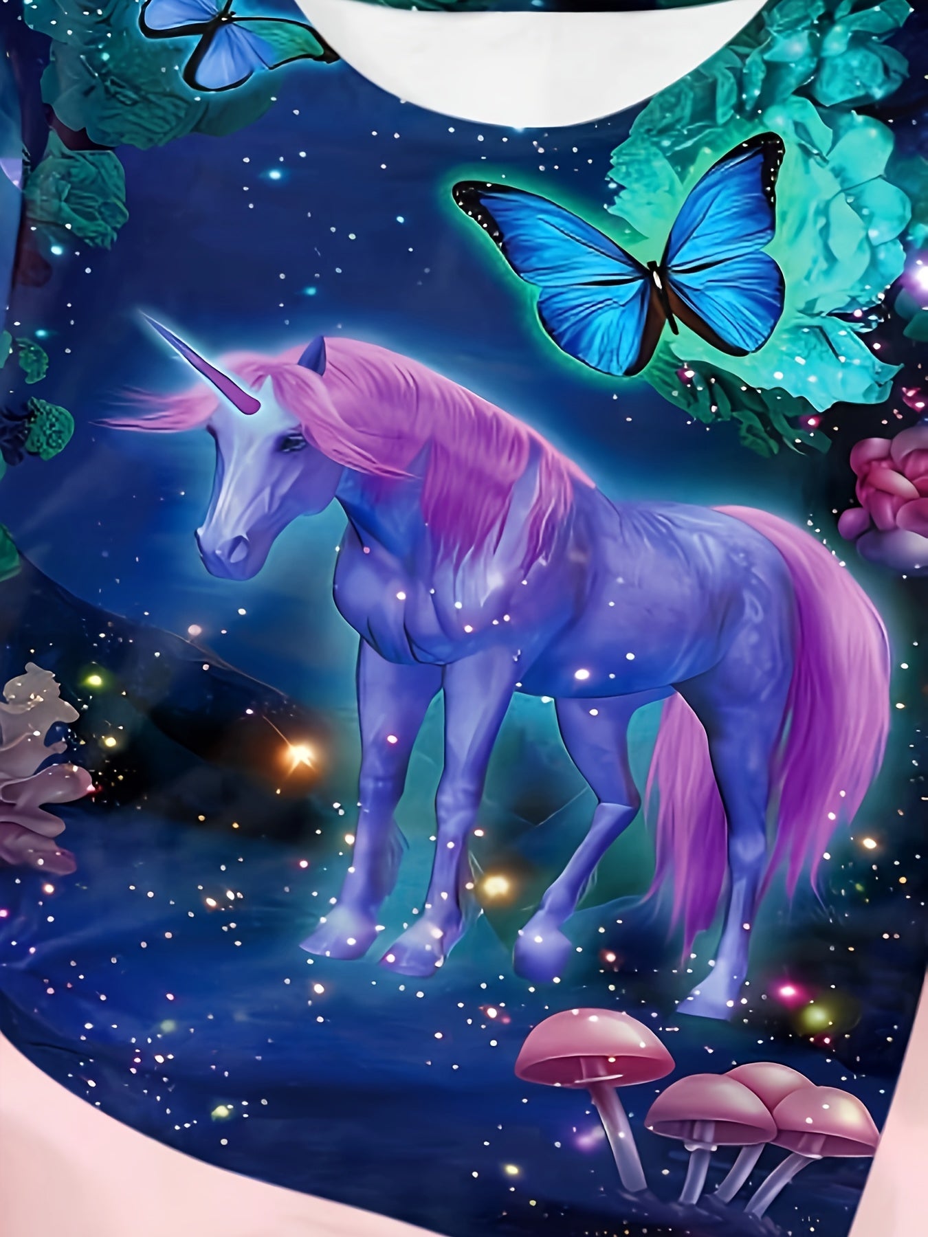3D Unicorn & Butterfly Graphic Short Sleeve T shirt For Girls Summer Gift