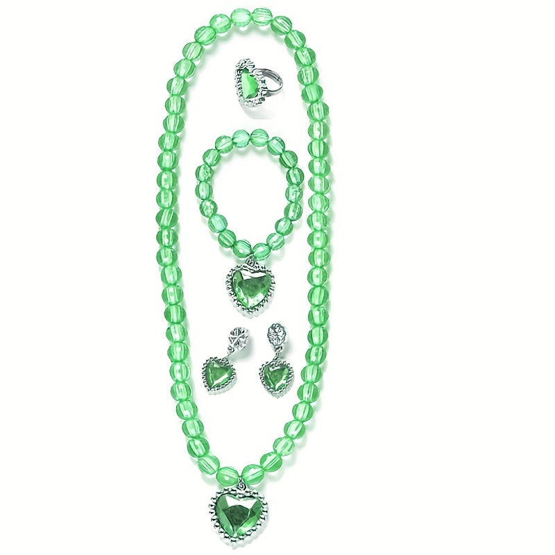Girls Princess Crystal Jewel Set - Necklace, Ear Clip, Ring, Bracelet