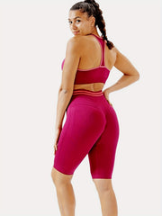 High Impact Seamless Yoga Suit for Women Sports Bra and Knee Length Shorts