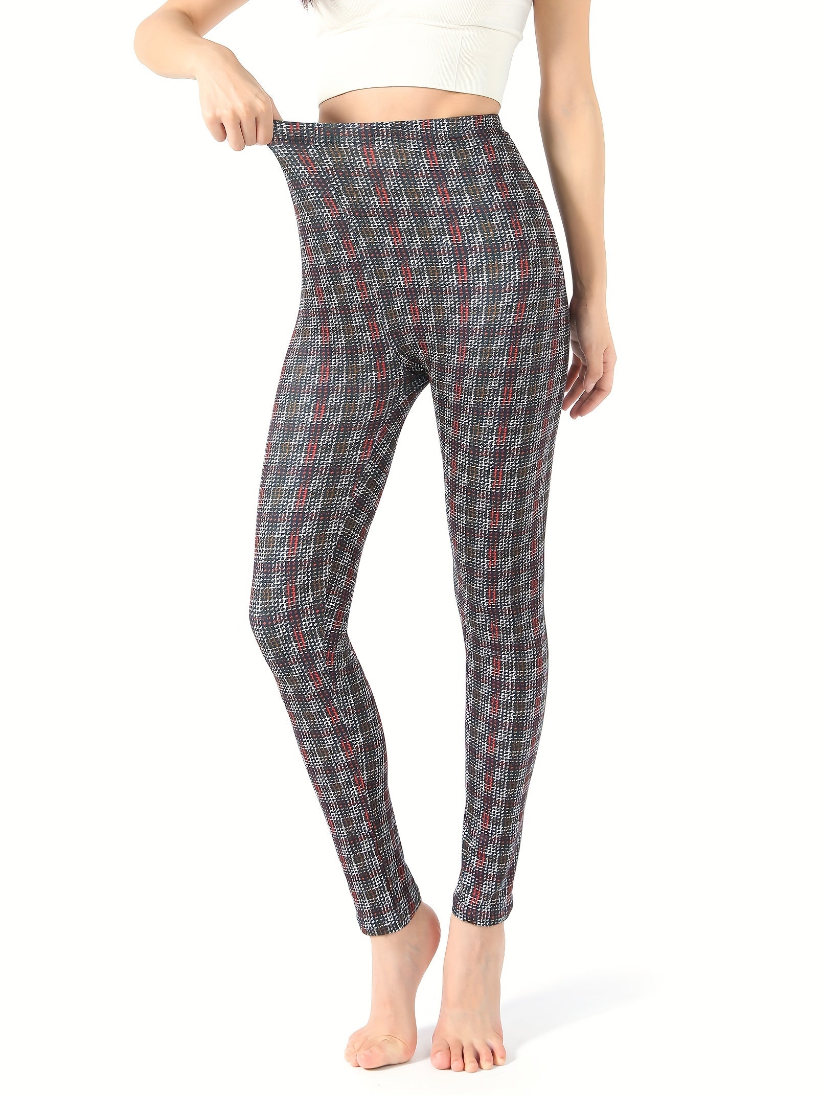 Plaid Print Yoga Tight Pants Stretchy Fitness Leggings