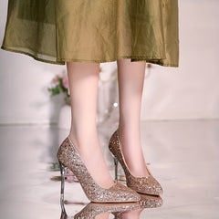 Glitter High Heels Sparkly Sequins Pointed Toe Stilettos