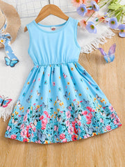 Toddler Girls Sleeveless Butterfly & Flowers Graphic Princess Dress