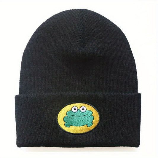 Warm Knit Beanie Hat with Cartoon Frog Pattern for Men Women