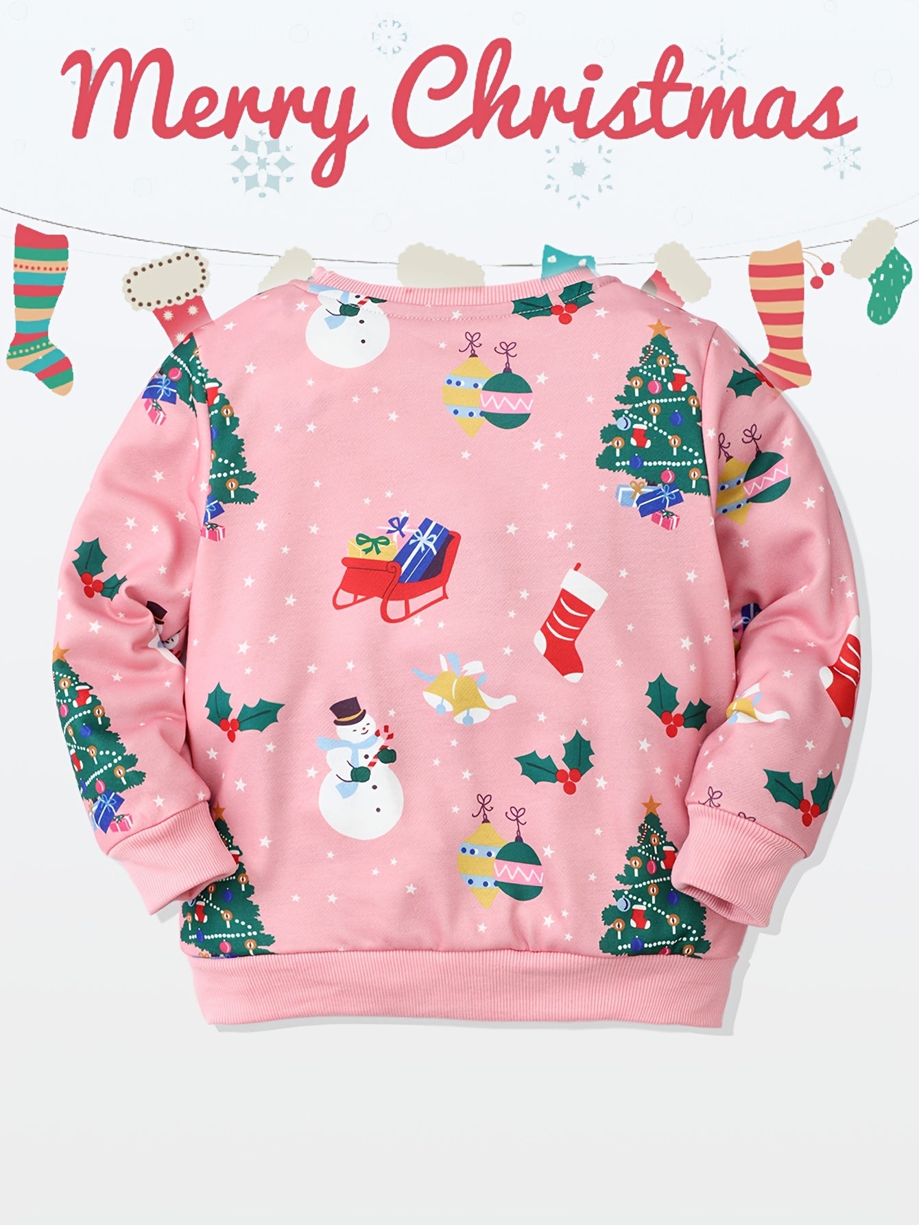 Girls Snowman Graphic Crew Neck Sweatshirt for Fall Winter