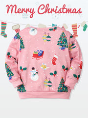 Girls Snowman Graphic Crew Neck Sweatshirt for Fall Winter