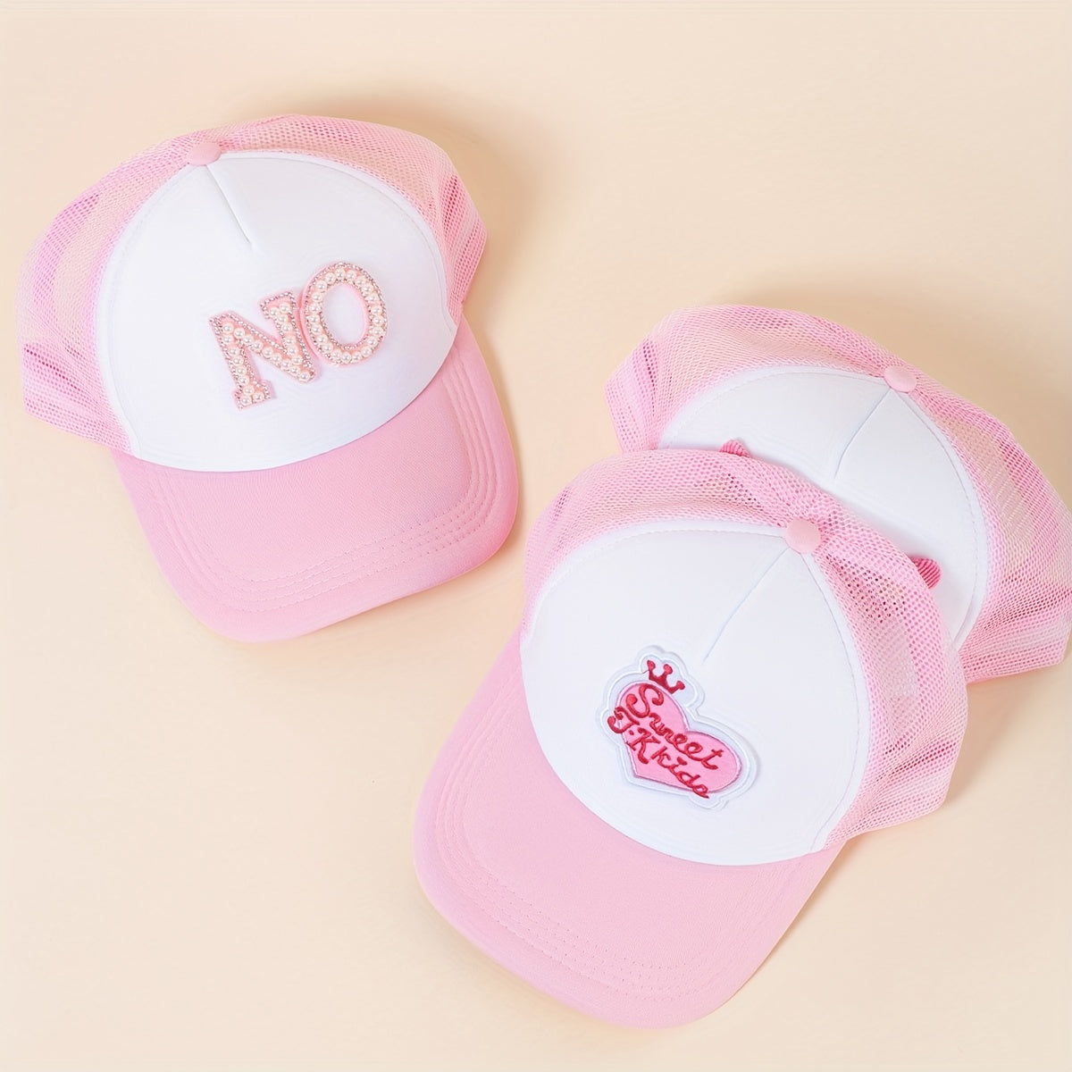 Pink Trucker Hat Flower Heart Letter Baseball Cap Mesh Sunshade Dad H