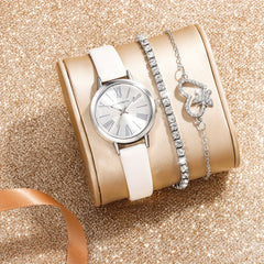 3pcs Roman Numeral Leather Quartz Watch Set