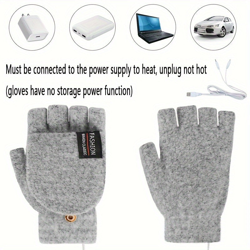 Rechargeable Heated Half Finger Gloves USB Charging Winter Hand Warmer