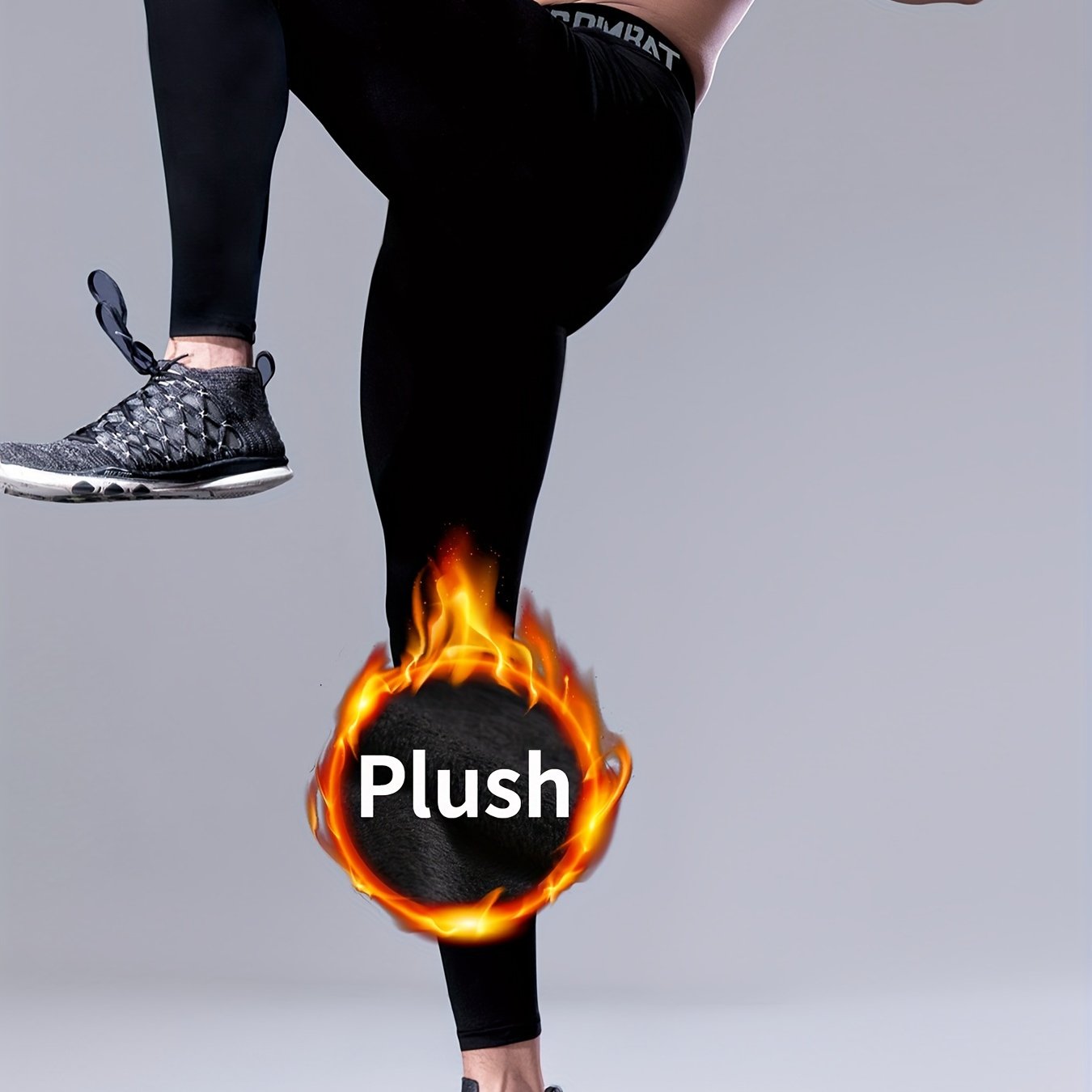 Men's Solid Fleece Warm Compression Pants for Outdoor Workout