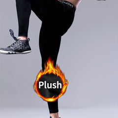 Men's Solid Fleece Warm Compression Pants for Outdoor Workout