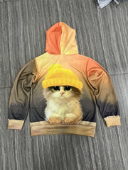 Kids Cat Print Hoodie Boys Girls Hooded Sweatshirt Casual Kids Tops