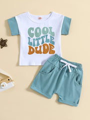 Boys Sunshine Print Casual Outfit Round Neck T shirt & Shorts Set