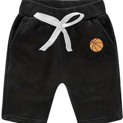 Boys Basketball Print Comfortable Drawstring Shorts For Summer