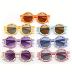 Girls Cartoon Plaid Round Frame Sunglasses UV Protection