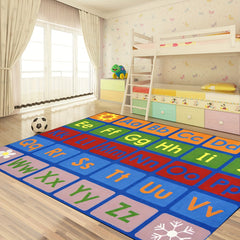 Alphabet Classroom Seating Rug Colorful Abc's Multicolor Border Area Rug