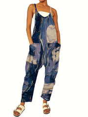 Marble Print Dual Pocket Overall Jumpsuit