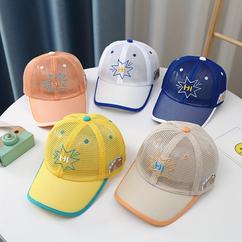 Boys Hi Letter Embroidered Mesh Baseball Cap Adjustable Sun Hat